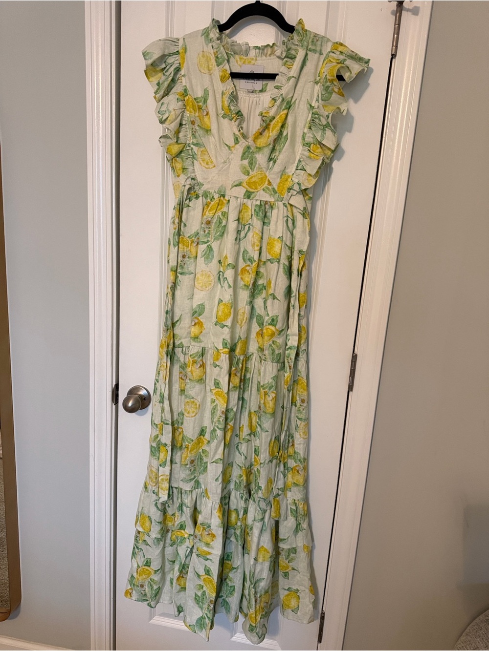 Lemon Print Ruffle Maxi Dress - Green & Yellow
